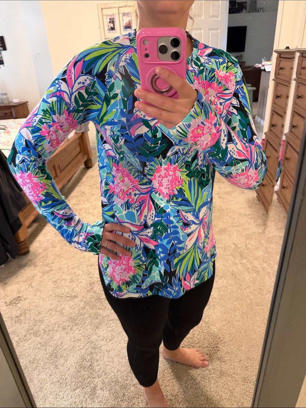 Lilly Pulitzer Long Sleeve Floral Crewneck Top in Pink, Blue & Green